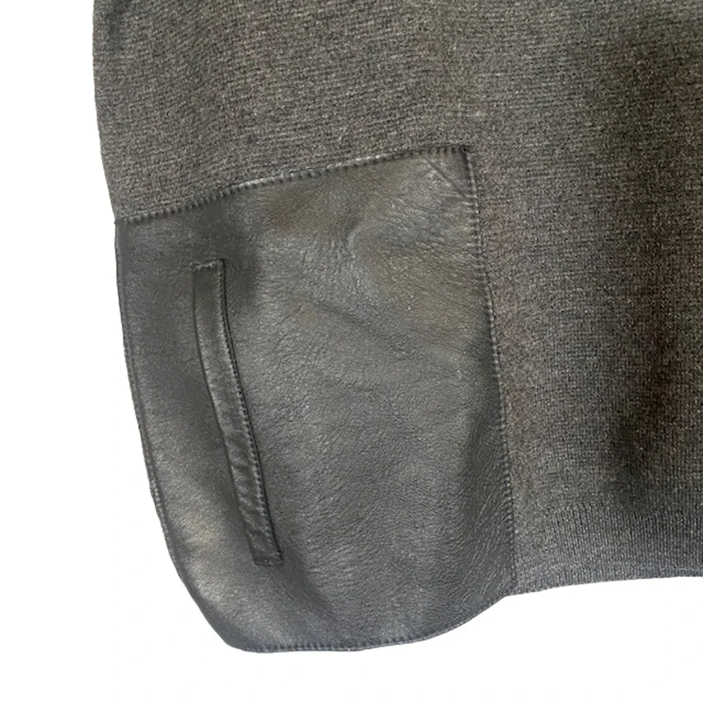 J. Crew Gray Wool Knit Short Sleeve Sweater Leather Patch Pocket Women Sz XXS